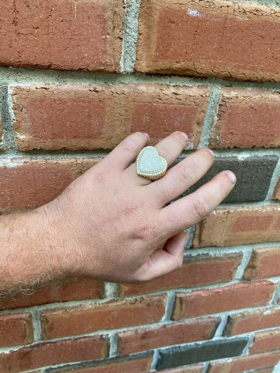 Solid 925 Sterling Silver 14k Gold Finish Hip Hop Large Heart Iced Diamond Ring 14 Solid 925 Sterling Silver 14k Gold Finish Hip Hop Large Heart Iced Diamond Ring - Image 12