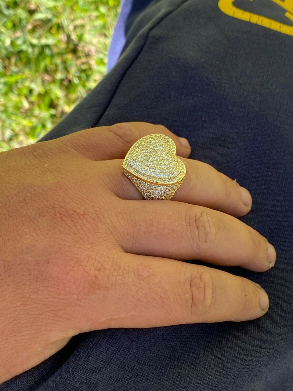 Solid 925 Sterling Silver 14k Gold Finish Hip Hop Large Heart Iced Diamond Ring 13 Solid 925 Sterling Silver 14k Gold Finish Hip Hop Large Heart Iced Diamond Ring - Image 11