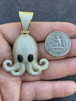 Solid 925 Sterling Silver 14K Gold Octopus Emoji Pendant Diamond Hip Hop Iced -Harlem Bling Shop italiano silver inc solid 925 sterling silver 14k gold octopus emoji pendant diamond hip hop iced 16638.1664383930