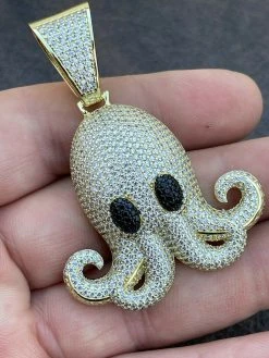 Solid 925 Sterling Silver 14K Gold Octopus Emoji Pendant Diamond Hip Hop Iced -Harlem Bling Shop italiano silver inc solid 925 sterling silver 14k gold octopus emoji pendant diamond hip hop iced 18930.1664376494