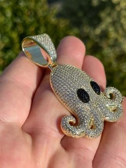 Solid 925 Sterling Silver 14K Gold Octopus Emoji Pendant Diamond Hip Hop Iced -Harlem Bling Shop italiano silver inc solid 925 sterling silver 14k gold octopus emoji pendant diamond hip hop iced 27609.1664392555