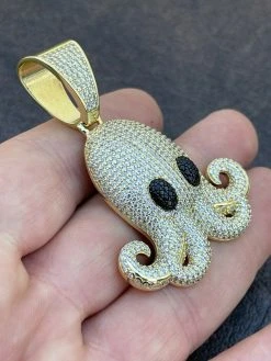 Solid 925 Sterling Silver 14K Gold Octopus Emoji Pendant Diamond Hip Hop Iced -Harlem Bling Shop italiano silver inc solid 925 sterling silver 14k gold octopus emoji pendant diamond hip hop iced 36231.1664383573