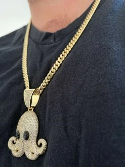 Solid 925 Sterling Silver 14K Gold Octopus Emoji Pendant Diamond Hip Hop Iced -Harlem Bling Shop italiano silver inc solid 925 sterling silver 14k gold octopus emoji pendant diamond hip hop iced 41905.1664390151