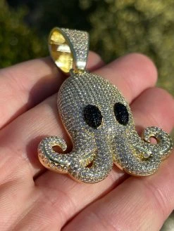Solid 925 Sterling Silver 14K Gold Octopus Emoji Pendant Diamond Hip Hop Iced -Harlem Bling Shop italiano silver inc solid 925 sterling silver 14k gold octopus emoji pendant diamond hip hop iced 68896.1664375904