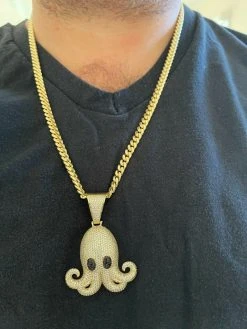 Solid 925 Sterling Silver 14K Gold Octopus Emoji Pendant Diamond Hip Hop Iced -Harlem Bling Shop italiano silver inc solid 925 sterling silver 14k gold octopus emoji pendant diamond hip hop iced 73439.1664400149