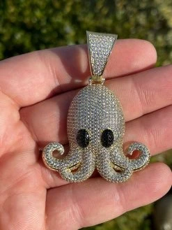 Solid 925 Sterling Silver 14K Gold Octopus Emoji Pendant Diamond Hip Hop Iced -Harlem Bling Shop italiano silver inc solid 925 sterling silver 14k gold octopus emoji pendant diamond hip hop iced 88812.1664395855