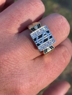 Solid 925 Sterling Silver & 14k Gold Dollar Sign $ Money Ring Iced Hip Hop Pinky -Harlem Bling Shop italiano silver inc solid 925 sterling silver and 14k gold dollar sign dollar money ring iced hip hop pinky 38648.1664399411