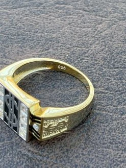 Solid 925 Sterling Silver & 14k Gold Dollar Sign $ Money Ring Iced Hip Hop Pinky -Harlem Bling Shop italiano silver inc solid 925 sterling silver and 14k gold dollar sign dollar money ring iced hip hop pinky 87149.1664376968