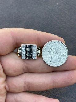 Solid 925 Sterling Silver & 14k Gold Dollar Sign $ Money Ring Iced Hip Hop Pinky -Harlem Bling Shop italiano silver inc solid 925 sterling silver and 14k gold dollar sign dollar money ring iced hip hop pinky 90890.1664379865