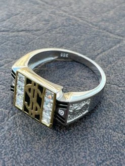 Solid 925 Sterling Silver Dollar Sign $ Diamond Bling Money Ring Iced Hip Hop -Harlem Bling Shop italiano silver inc solid 925 sterling silver dollar sign dollar diamond bling money ring iced hip hop 21734.1664379821