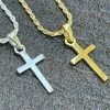 Tiny Ladies 0.5" Plain Cross Pendant Solid 925 Sterling Silver 14k Gold Necklace