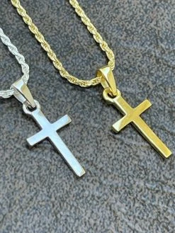Tiny Ladies 0.5" Plain Cross Pendant Solid 925 Sterling Silver 14k Gold Necklace