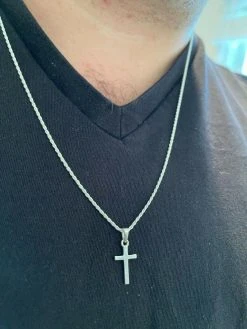 Tiny Ladies 0.5" Plain Cross Pendant Solid 925 Sterling Silver 14k Gold Necklace 17 Tiny Ladies 0.5" Plain Cross Pendant Solid 925 Sterling Silver 14k Gold Necklace -Harlem Bling Shop italiano silver inc tiny ladies 0.5 plain cross pendant solid 925 sterling silver 14k gold necklace 93748.1664396552