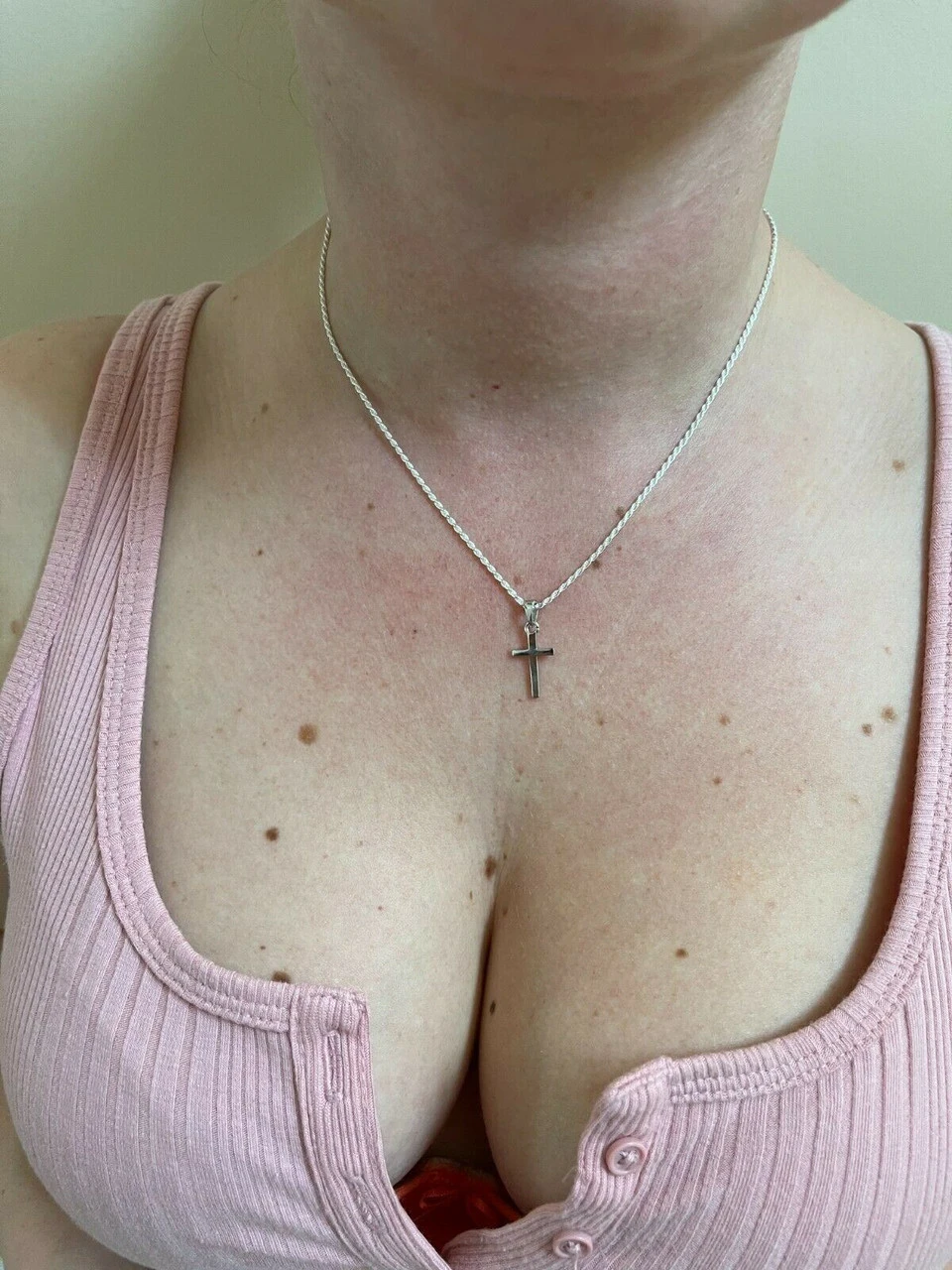 Tiny Ladies 0.5" Plain Cross Pendant Solid 925 Sterling Silver 14k Gold Necklace 7 Tiny Ladies 0.5" Plain Cross Pendant Solid 925 Sterling Silver 14k Gold Necklace - Image 5