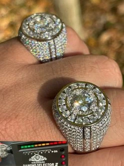 Large 925 Silver Iced Hip Hop 6ct Men's MOISSANITE RING Pass Diamond Test Pinky