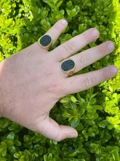 Large Mens Real 925 Sterling Silver & 14k Gold Iced Black Diamond Ring Size 7-13 -Harlem Bling Shop large mens real 925 sterling silver and 14k gold iced black diamond ring size 7 13 13565.1665670624