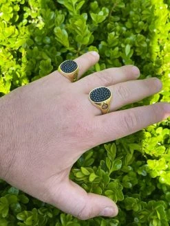 Large Mens Real 925 Sterling Silver & 14k Gold Iced Black Diamond Ring Size 7-13 -Harlem Bling Shop large mens real 925 sterling silver and 14k gold iced black diamond ring size 7 13 58859.1664398995