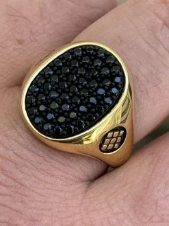 Large Mens Real 925 Sterling Silver & 14k Gold Iced Black Diamond Ring Size 7-13