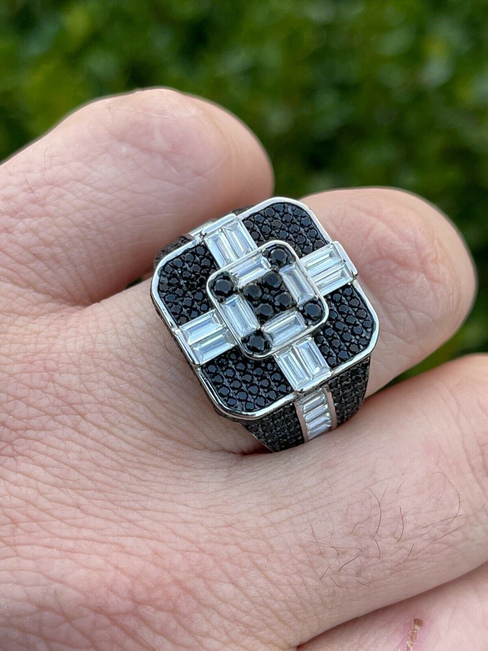 Large Real Solid 925 Sterling Silver Men's Baguette Black Diamond Ring Hip Hop 8 Large Real Solid 925 Sterling Silver Men's Baguette Black Diamond Ring Hip Hop - Image 6