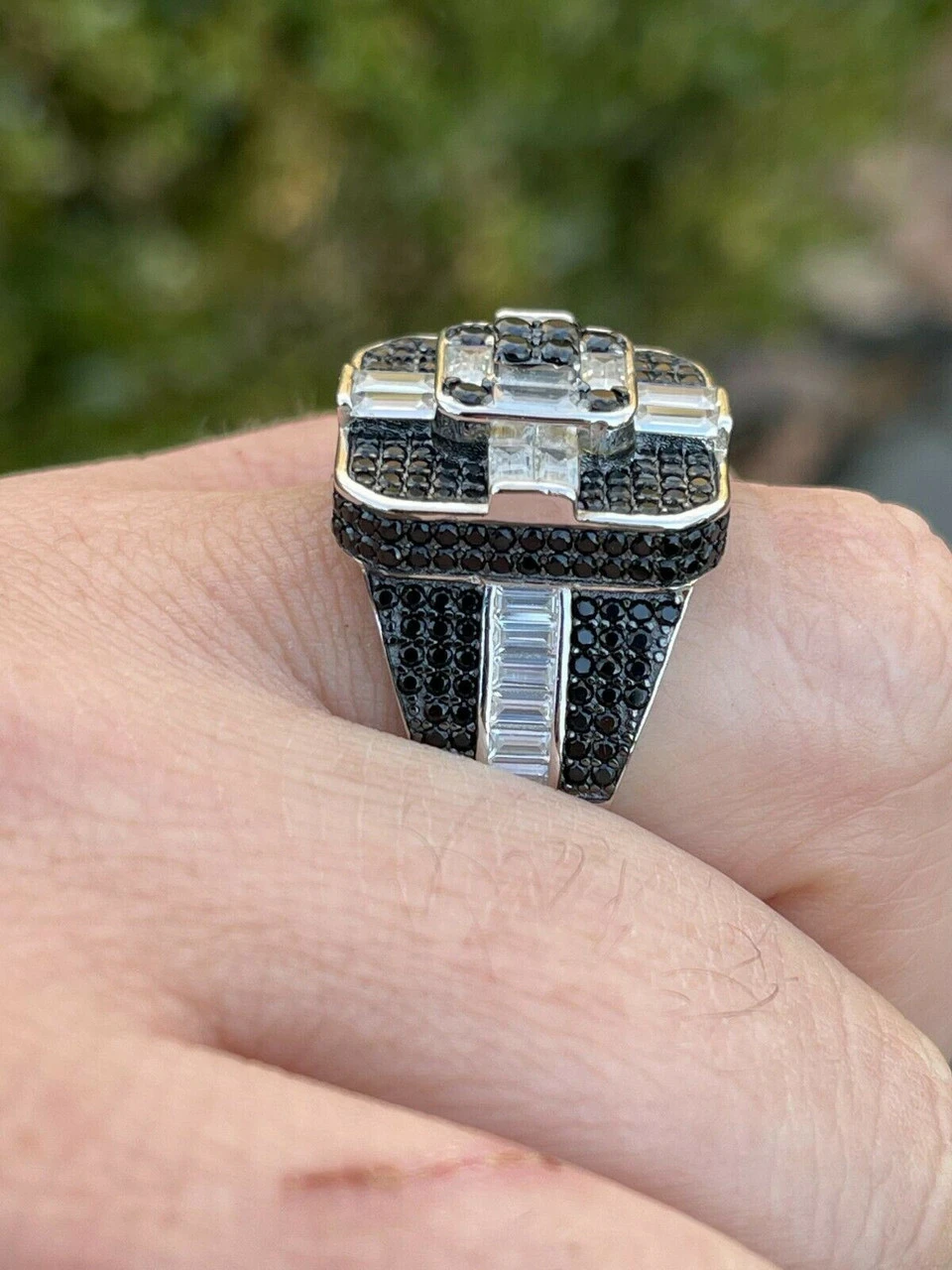 Large Real Solid 925 Sterling Silver Men's Baguette Black Diamond Ring Hip Hop 9 Large Real Solid 925 Sterling Silver Men's Baguette Black Diamond Ring Hip Hop - Image 7
