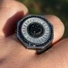 Large Solid Real 925 Sterling Silver Black Diamond Baguette Pinky Ring Hip Hop