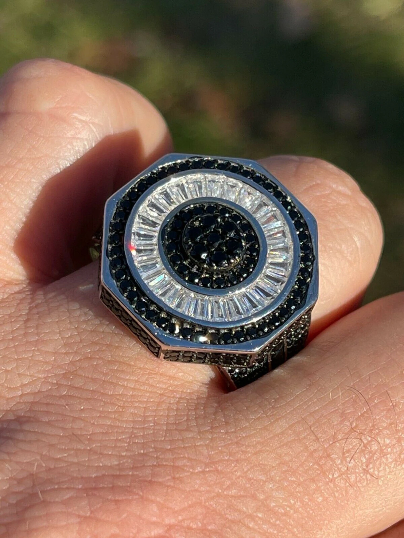 Large Solid Real 925 Sterling Silver Black Diamond Baguette Pinky Ring Hip Hop 3 Large Solid Real 925 Sterling Silver Black Diamond Baguette Pinky Ring Hip Hop