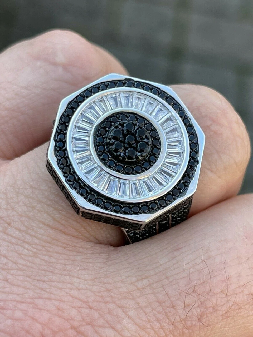 Large Solid Real 925 Sterling Silver Black Diamond Baguette Pinky Ring Hip Hop 11 Large Solid Real 925 Sterling Silver Black Diamond Baguette Pinky Ring Hip Hop - Image 9