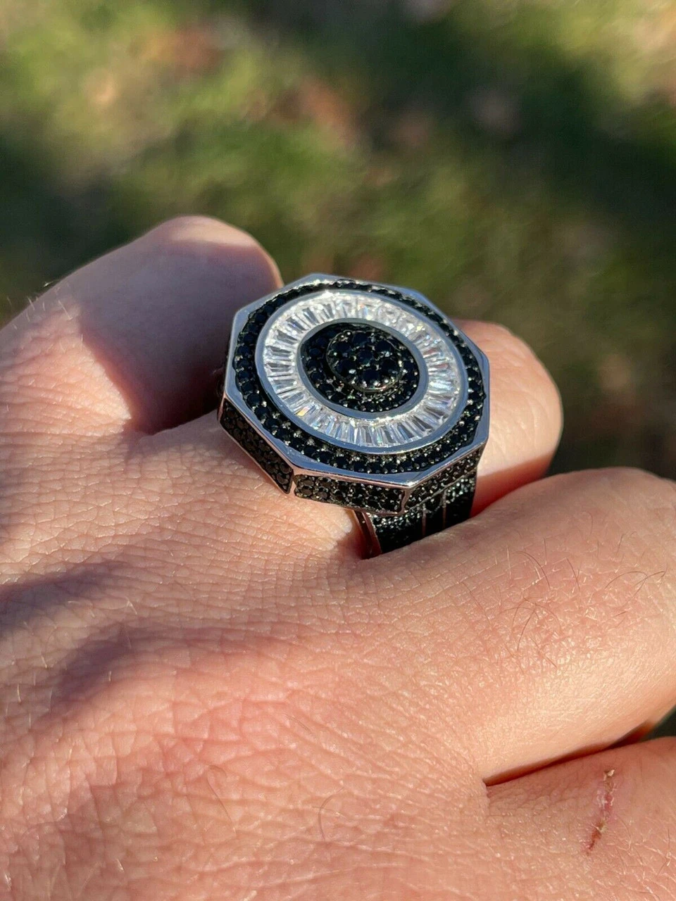 Large Solid Real 925 Sterling Silver Black Diamond Baguette Pinky Ring Hip Hop 10 Large Solid Real 925 Sterling Silver Black Diamond Baguette Pinky Ring Hip Hop - Image 8