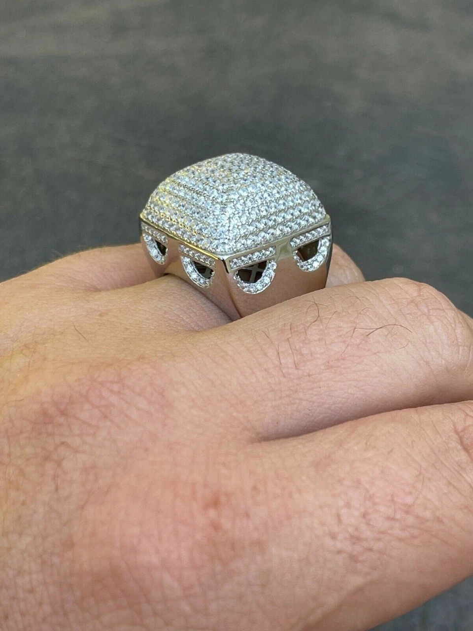 Men Real Solid 925 Sterling Silver Hip Hop Ring Big Iced Diamond Huge 23mm Pinky 8 Men Real Solid 925 Sterling Silver Hip Hop Ring Big Iced Diamond Huge 23mm Pinky - Image 6
