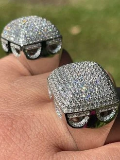 Men Real Solid 925 Sterling Silver Hip Hop Ring Big Iced Diamond Huge 23mm Pinky