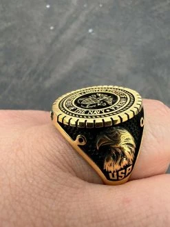 Mens 14k Gold Vermeil 925 Sterling Silver US Navy Military Sailor Army Ring 7-13 -Harlem Bling Shop mens 14k gold vermeil 925 sterling silver us navy military sailor army ring 7 13 37934.1664358640