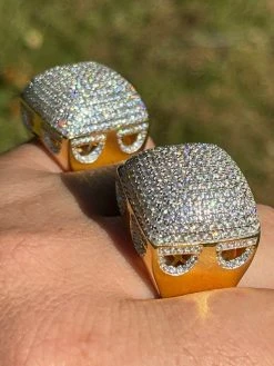 Men's 14k Gold Vermeil Real 925 Silver Hip Hop Ring Big Iced Diamond Huge Pinky