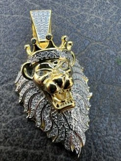 Mens 925 Silver Gold Real Iced Diamond Rasta Lion Crown Africa Pendant Necklace 21 Mens 925 Silver Gold Real Iced Diamond Rasta Lion Crown Africa Pendant Necklace -Harlem Bling Shop mens 925 silver gold real iced diamond rasta lion crown africa pendant necklace 63623.1664359542