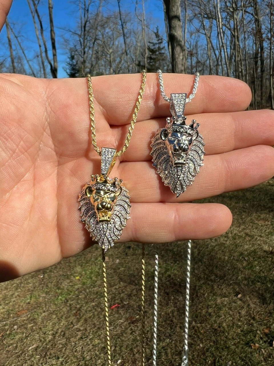 Mens 925 Silver Gold Real Iced Diamond Rasta Lion Crown Africa Pendant Necklace 12 Mens 925 Silver Gold Real Iced Diamond Rasta Lion Crown Africa Pendant Necklace - Image 10