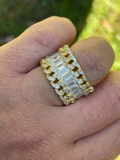 Mens Miami Cuban RING 14k Gold Vermeil 925 Silver Iced Baguette Diamond Hip Hop -Harlem Bling Shop mens miami cuban ring 14k gold vermeil 925 silver iced baguette diamond hip hop 46834.1664356686
