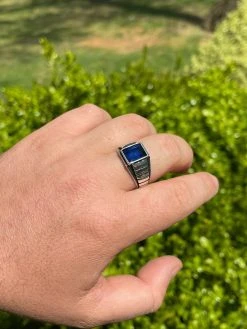 Mens Plain Real 925 Sterling Silver Blue Sapphire Stone Ring Size 7 8 9 10 11 12 -Harlem Bling Shop mens plain real 925 sterling silver blue sapphire stone ring size 7 8 9 10 11 12 56017.1664400503