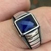 Mens Plain Real 925 Sterling Silver Blue Sapphire Stone Ring Size 7 8 9 10 11 12 -Harlem Bling Shop mens plain real 925 sterling silver blue sapphire stone ring size 7 8 9 10 11 12 98671.1664399985