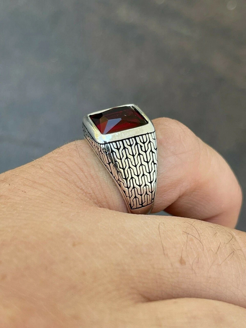 Mens Plain Real 925 Sterling Silver Ruby Red Stone Ring Size 7 8 9 10 11 12 13 9 Mens Plain Real 925 Sterling Silver Ruby Red Stone Ring Size 7 8 9 10 11 12 13 - Image 7