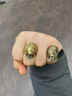 Mens Real 14K Gold Over Solid 925 Sterling Silver Large Indian Head Chief Ring -Harlem Bling Shop mens real 14k gold over solid 925 sterling silver large indian head chief ring 04756.1664371316