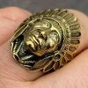 Mens Real 14K Gold Over Solid 925 Sterling Silver Large Indian Head Chief Ring