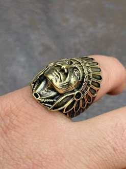 Mens Real 14K Gold Over Solid 925 Sterling Silver Large Indian Head Chief Ring -Harlem Bling Shop mens real 14k gold over solid 925 sterling silver large indian head chief ring 98078.1664395178