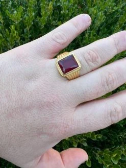 Mens Real 14k Gold Vermeil Over Solid 925 Silver Ruby Red Stone Ring Hip Hop Ice -Harlem Bling Shop mens real 14k gold vermeil over solid 925 silver ruby red stone ring hip hop ice 24525.1664357048