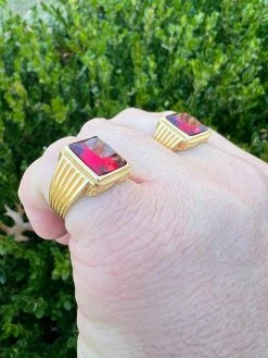 Mens Real 14k Gold Vermeil Over Solid 925 Silver Ruby Red Stone Ring Hip Hop Ice -Harlem Bling Shop mens real 14k gold vermeil over solid 925 silver ruby red stone ring hip hop ice 92095.1664355135