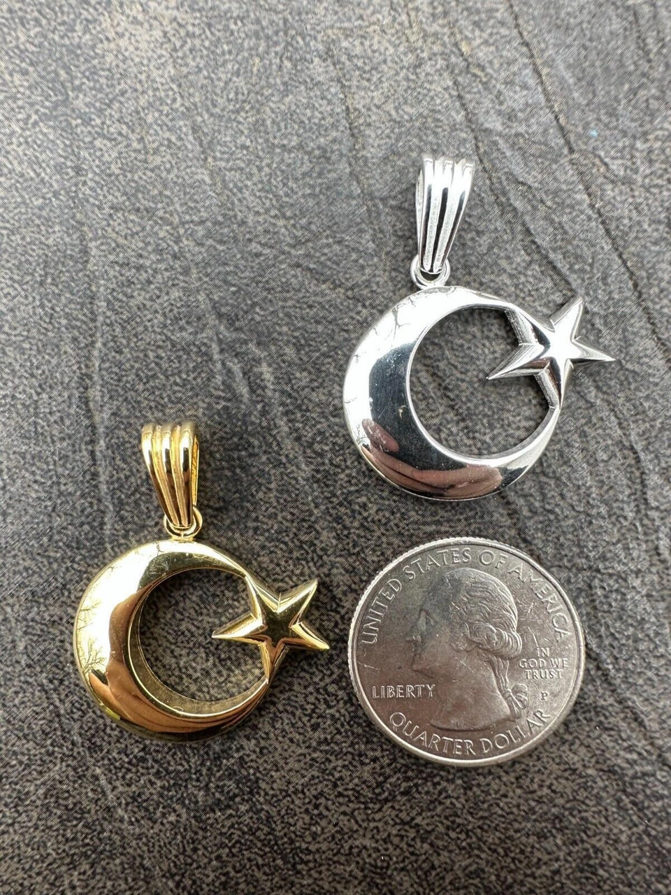 Mens Real 925 Silver / 14k Gold Crescent Moon & Star Islam Muslim Arabic Pendant 8 Mens Real 925 Silver / 14k Gold Crescent Moon & Star Islam Muslim Arabic Pendant - Image 6