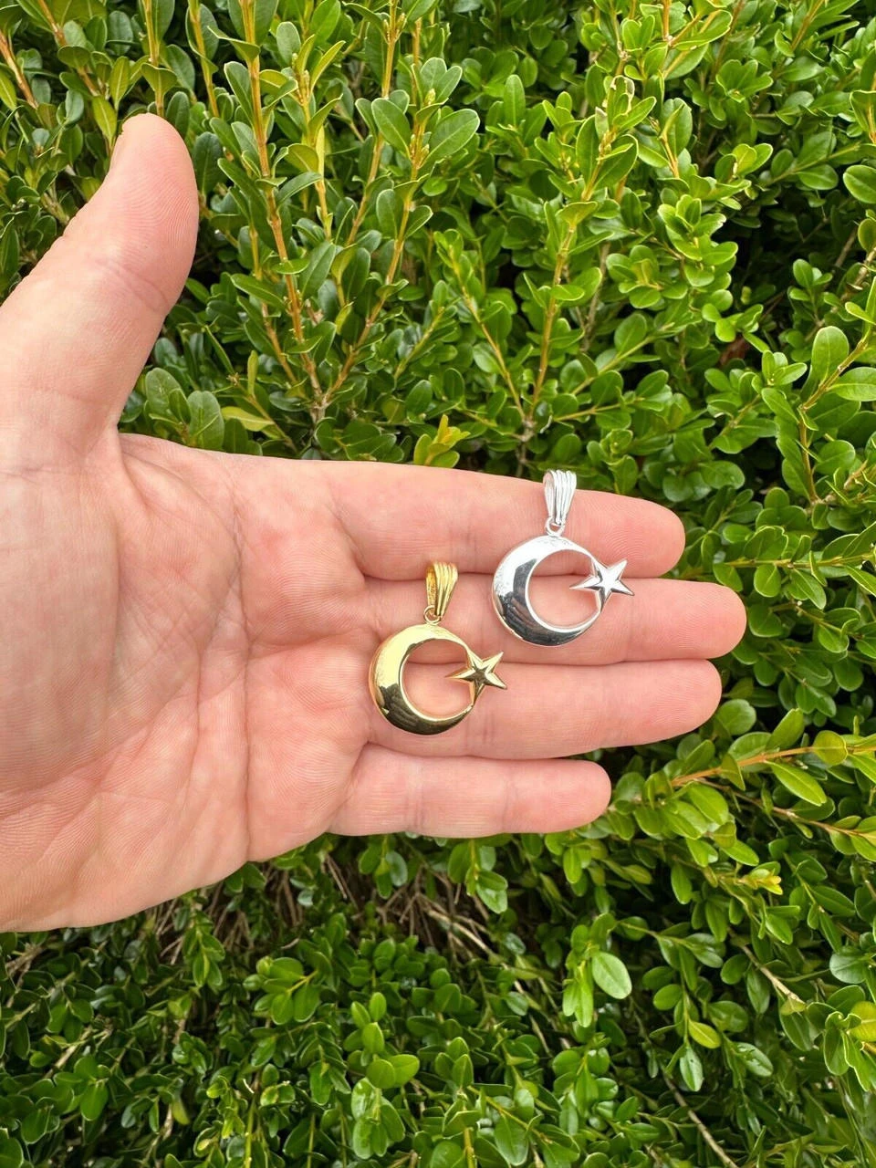 Mens Real 925 Silver / 14k Gold Crescent Moon & Star Islam Muslim Arabic Pendant 11 Mens Real 925 Silver / 14k Gold Crescent Moon & Star Islam Muslim Arabic Pendant - Image 9