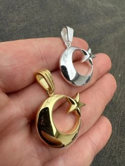 Mens Real 925 Silver / 14k Gold Crescent Moon & Star Islam Muslim Arabic Pendant 30 Mens Real 925 Silver / 14k Gold Crescent Moon & Star Islam Muslim Arabic Pendant -Harlem Bling Shop mens real 925 silver 14k gold crescent moon and star islam muslim arabic pendant 42827.1678215116