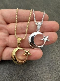Mens Real 925 Silver / 14k Gold Crescent Moon & Star Islam Muslim Arabic Pendant 35 Mens Real 925 Silver / 14k Gold Crescent Moon & Star Islam Muslim Arabic Pendant -Harlem Bling Shop mens real 925 silver 14k gold crescent moon and star islam muslim arabic pendant 43703.1678215036