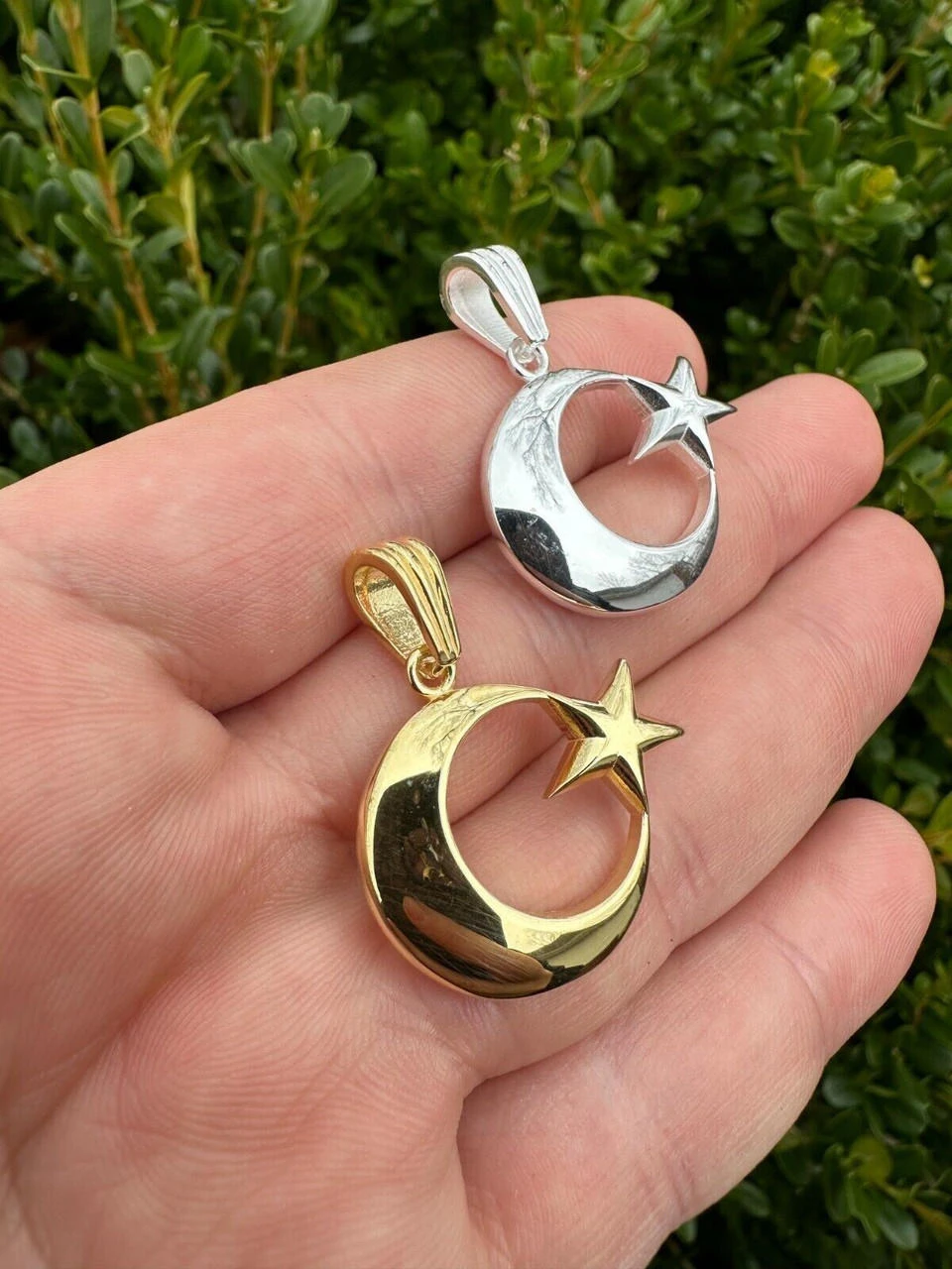 Mens Real 925 Silver / 14k Gold Crescent Moon & Star Islam Muslim Arabic Pendant 10 Mens Real 925 Silver / 14k Gold Crescent Moon & Star Islam Muslim Arabic Pendant - Image 8