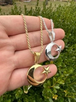 Mens Real 925 Silver / 14k Gold Crescent Moon & Star Islam Muslim Arabic Pendant 33 Mens Real 925 Silver / 14k Gold Crescent Moon & Star Islam Muslim Arabic Pendant -Harlem Bling Shop mens real 925 silver 14k gold crescent moon and star islam muslim arabic pendant 61068.1678215099