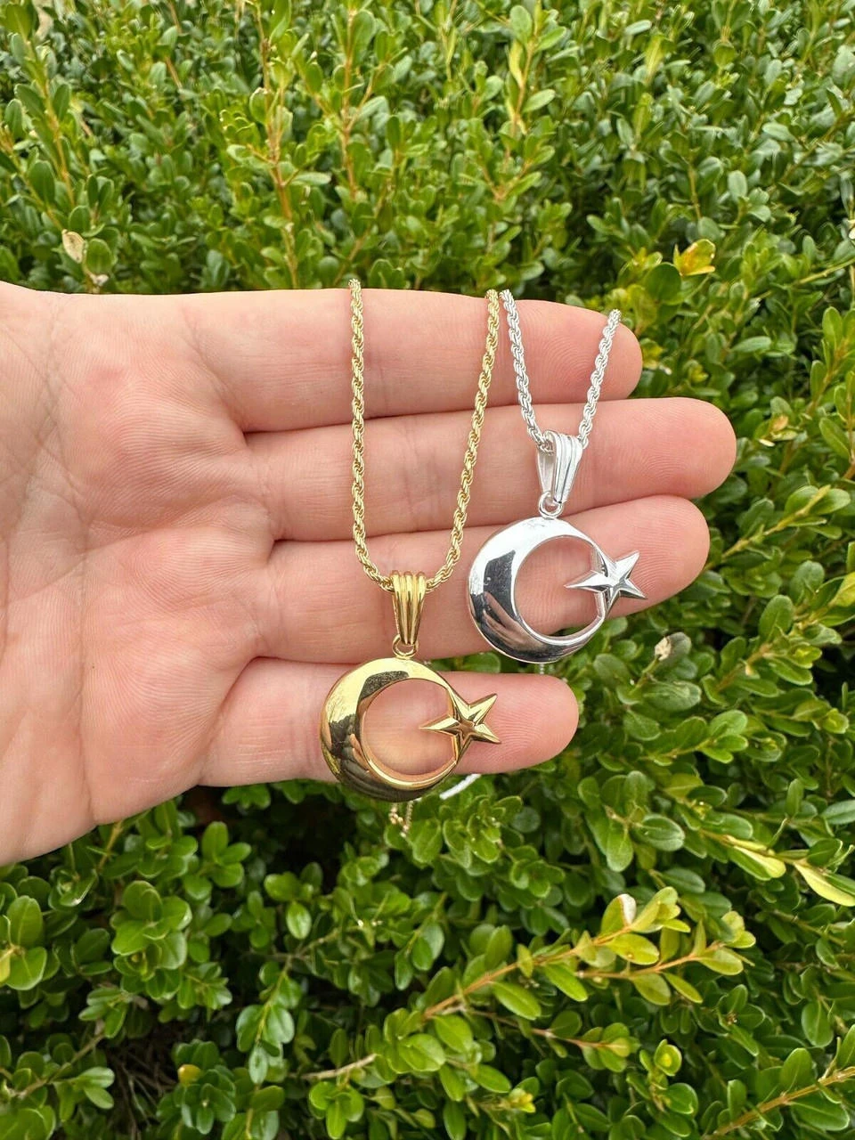 Mens Real 925 Silver / 14k Gold Crescent Moon & Star Islam Muslim Arabic Pendant 16 Mens Real 925 Silver / 14k Gold Crescent Moon & Star Islam Muslim Arabic Pendant - Image 14